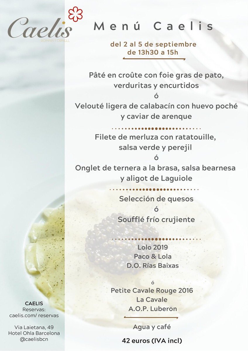 ✨Pâté en croûte con foie gras de pato, verduritas y encurtidos
ó
✨Velouté ligera de calabacín con huevo poché y caviar de arenque 😉? Son los dos entrantes que proponemos en el Menú Caelis de esta semana. 42 eur. Mediodías, miérc a sábado.
Reservas: bit.ly/34RfX4L