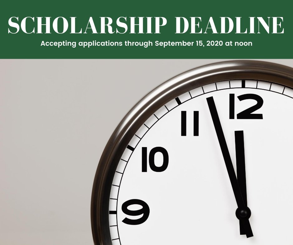 Scholarship applications are due in 2 weeks! Find more information, including the online application here: bit.ly/3adR2cl
