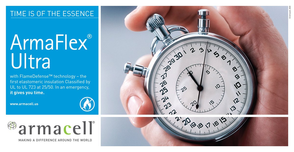 Armacell_US's tweet photo. In a life safety event, time is critical. New ArmaFlex® Ultra with FlameDefense™ Technology can provide precious extra time. https://t.co/oU5heZ9p3S #TimeSavesLives #SpecifyWithConfidence https://t.co/HeEVJALtSA