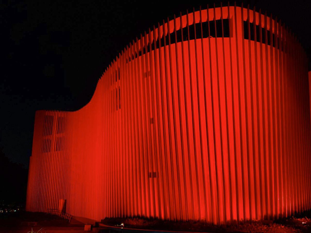 AreteAteneo's tweet photo. Tonight, Areté is lit red in solidarity with the live events and theatre industry that have been deeply impacted by COVID-19. Learn more with @NLECSecretariat #GlobalRED #RedAert #WeMatter #WeMakeEvents #OneGlobalIndustry https://t.co/eHHLBor1rE