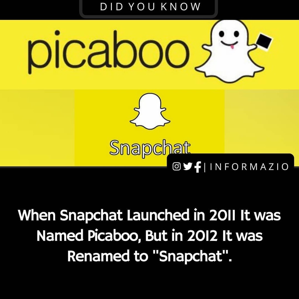 informazio_'s tweet photo. Snapchat was originally Marketed as an App to send N**e Pictures called Picaboo.
.
.
Never want to miss an update?
Follow @informazio_ for Latest News updates, Tech, Covid-19 Updates & Facts.
.
.
#informazio_unknownfacts #didyouknow #fact #facts #dailyf… https://t.co/wlIhS0J8iC https://t.co/imFMOgpQhI