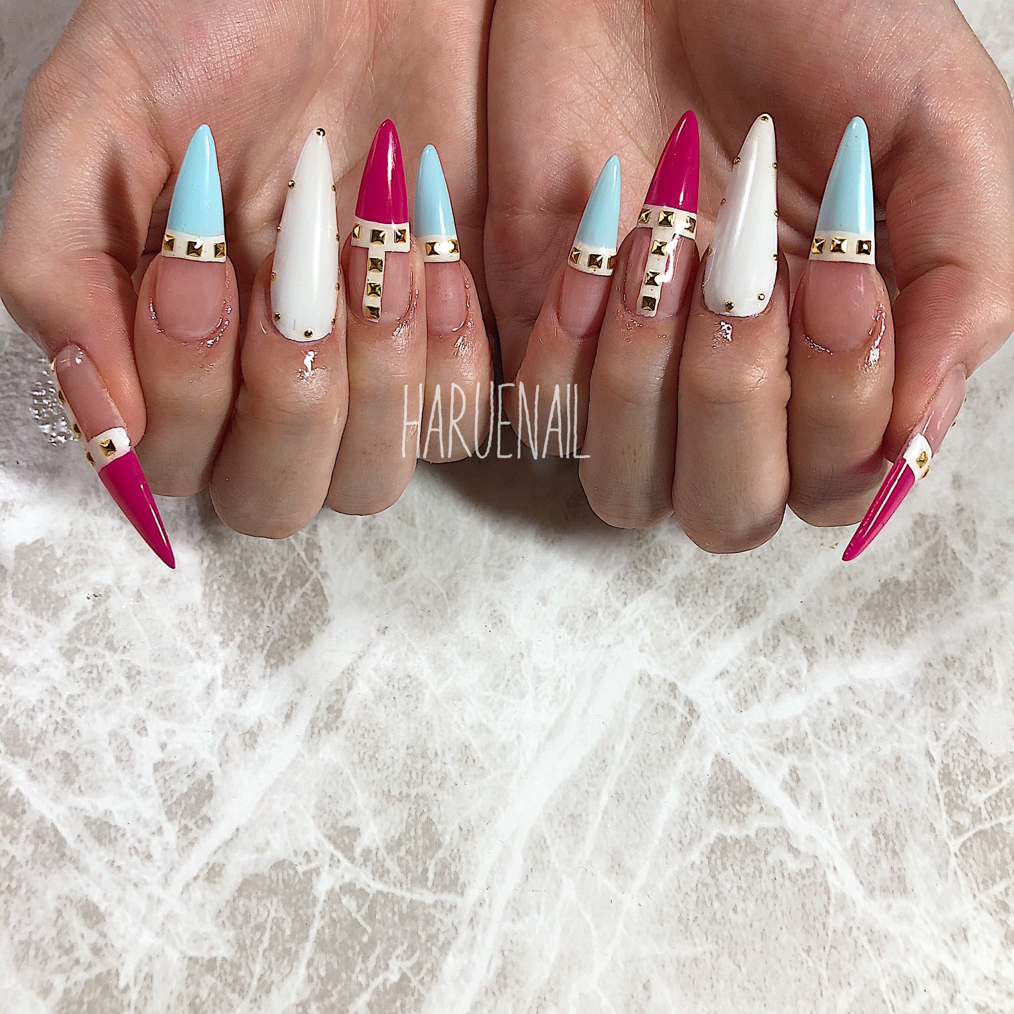 Harue ロングネイル ネイルデザイン 夏ネイル 岡山ネイル スカルプネイル Haruenail ネイル ロングスカルプ