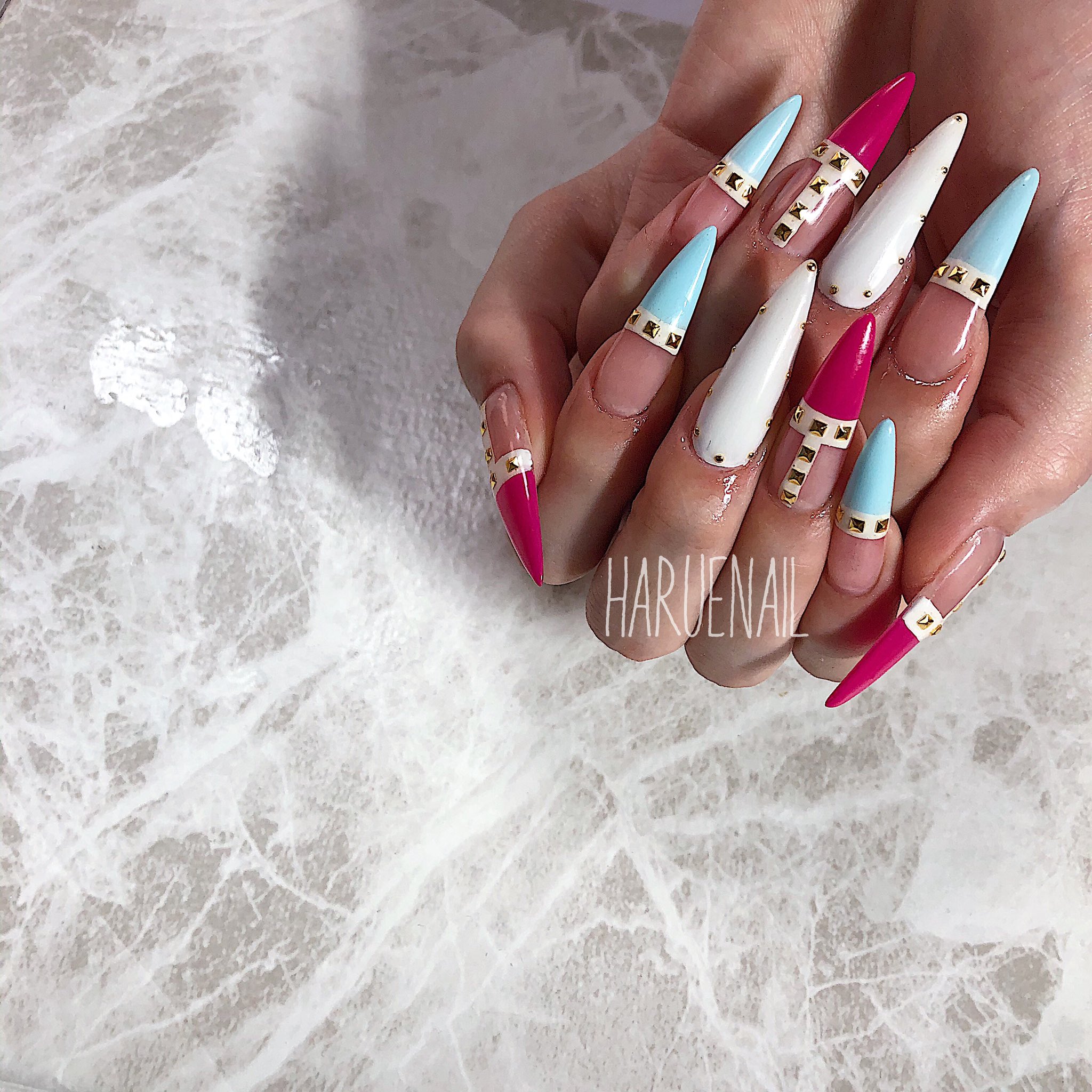 Harue ロングネイル ネイルデザイン 夏ネイル 岡山ネイル スカルプネイル Haruenail ネイル ロングスカルプ