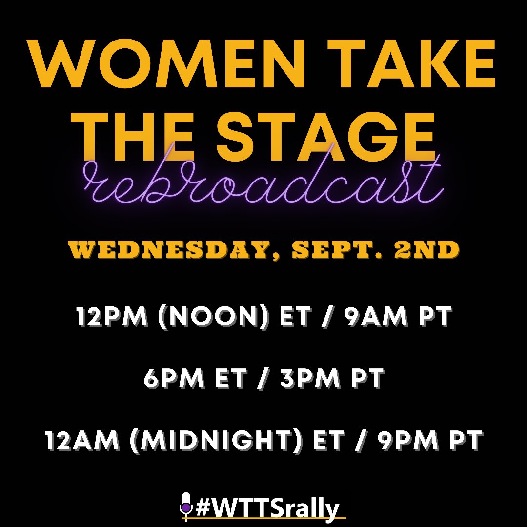 For everyone who missed the livestream of Women Take the Stage last week (or wants to see it again), tune in to our encore showings TOMORROW, Sept. 2 at noon, 6pm, and midnight ET! 

Register for your free ticket NOW at womentakethestage.org #wttsrally