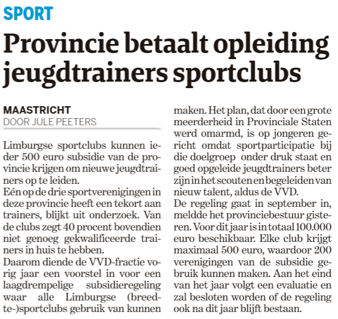 besloten dat sportverenigingen €500 subsidie kunnen krijgen om meer jeugdtrainers op te kunnen leiden. Meer info en aanvragen via ➡️ limburg.nl/subsidies 2/2