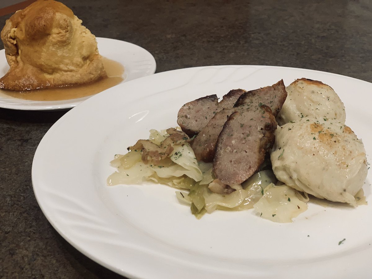 seib_matthew's tweet photo. Kielbasa with sautéed cabbage and homemade potato dumplings for lunch @Carmel_WB great work team @nolafoodguy @SiehlTim @TrilogyLiving @WMBHoosier #homecooking #operation930 https://t.co/YRdou3GDYH