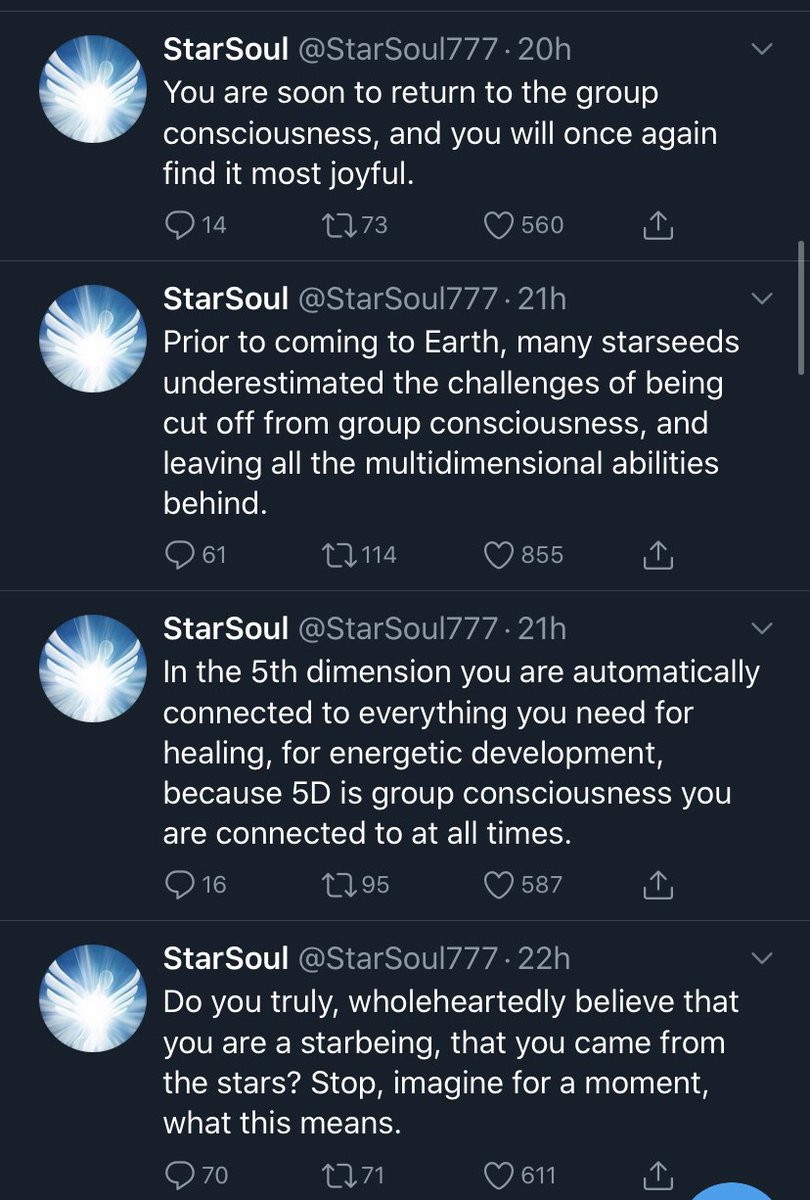 There is great overlap within the StarSeed/Ascension/Q Community and White Supremacists/Holocaust Denier communities. This account has a HUGE platform. It seamlessly blends its messages of love, light, Q & Ascension with Holocaust Denial. Terrifying.