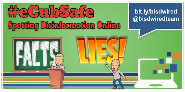 In an age of misinformation online.... Please teach your students strategies in spotting disinformation.  Check out our #eCubSafe blog post: bit.ly/2TPXbFg

#edchat #digitalcitizenship #DC #edtech #txed #education #bisdwired #safesearch <a href="/SweetSearch/">SweetSearch</a> <a href="/BISDwiredTeam/">BISDwired Team</a>