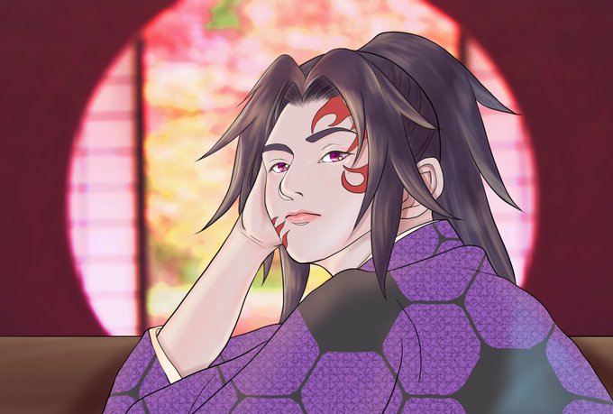 たぬさんがTwitterに投稿した黒死牟(鬼滅の刃)のイラスト。