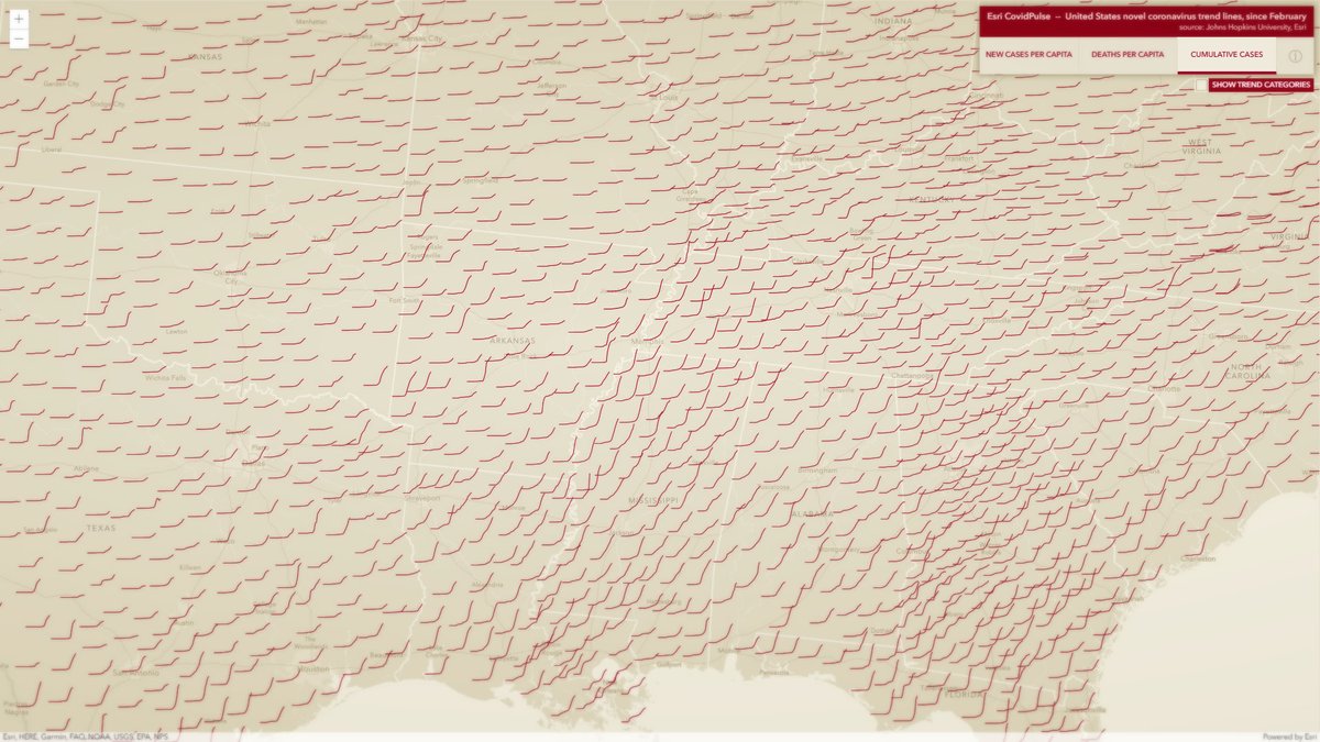 Sparkline map of coronavirus cases since Feb, updated daily.
livingatlas.arcgis.com/covidpulse/#@=…