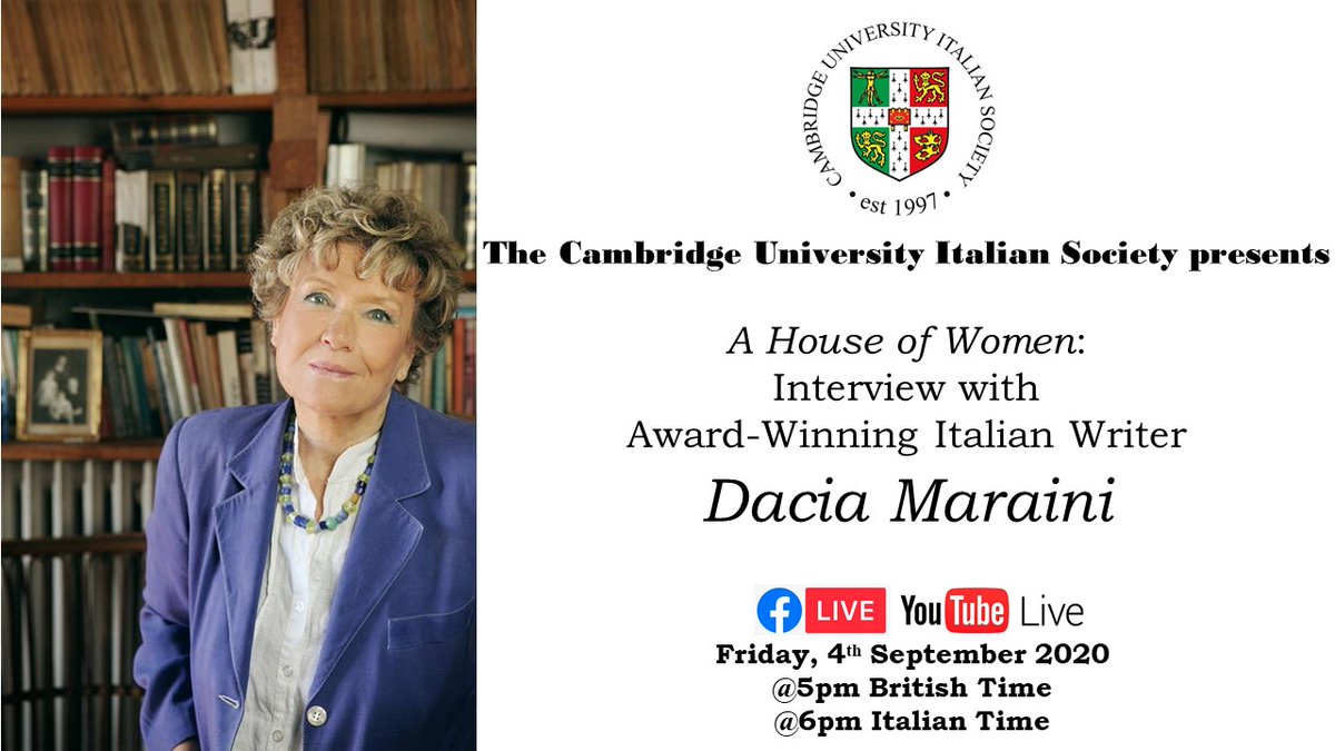 We are very pleased to invite you to our first online event of the term! A FB & YouTube live interview with Italian writer @DaciaMaraini on Friday, 4th September, at 17.00 British time (18.00, Italian time)  facebook.com/events/s/live-….