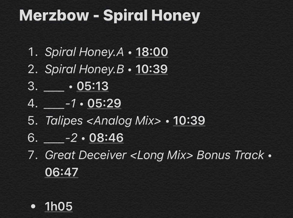 9/107: Spiral HoneyWhen the album starts, it feels like you're stepping into a black hole. All of a sudden a deafening din accompanied by strange noises. Then it evolves like you’re lost in that noisy universe.If Cosmic Horror was a harsh noise album, this would be this one.