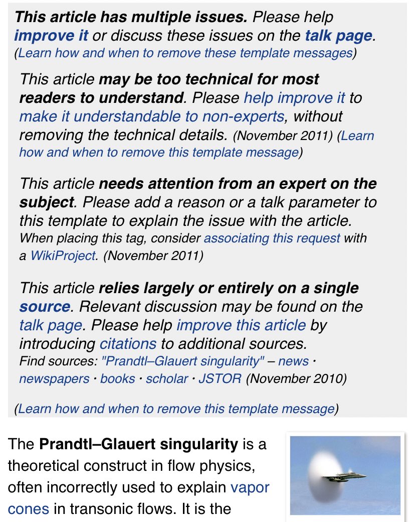 5/n So needless to say you cannot totally trust Wikipedia on this one—just look at all the disclaimers above this article!!...should I suggest some edits after this? https://en.wikipedia.org/wiki/Prandtl%E2%80%93Glauert_singularity