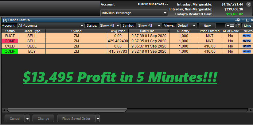 $13,495 Profit Bounce Trading $ZM this morning! 

I dont need all $13,495 so I am going to give away $500 CASH! 

 Retweets this for a chance to win!