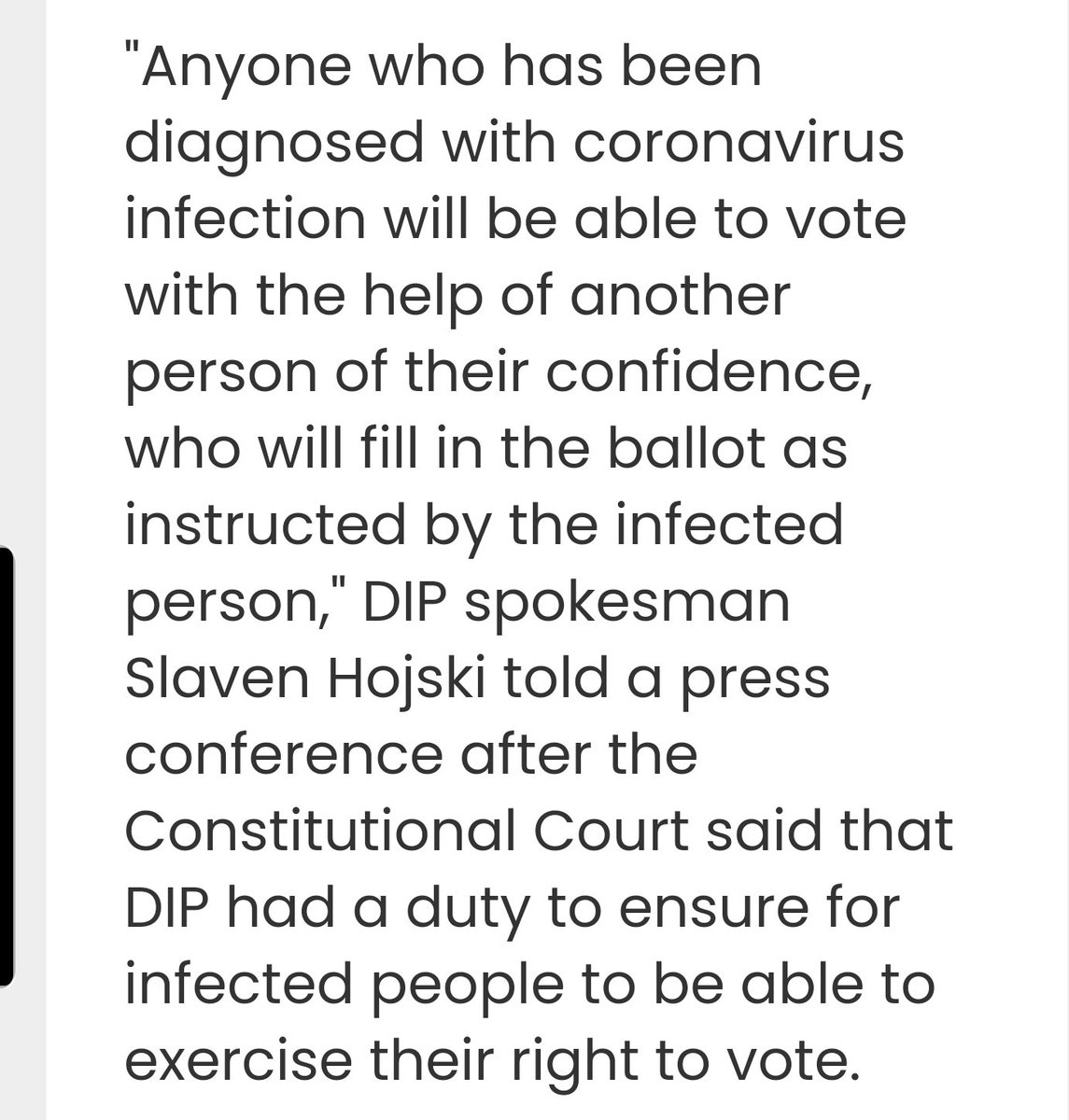 In Croatia they allowed for ppl who are Covid 19 positive to vote by proxy (not my favourite method but still better than the madness we are going to be doing) https://www.total-croatia-news.com/politics/44756-dip-people-infected-with-covid-19-allowed-to-vote-by-proxy