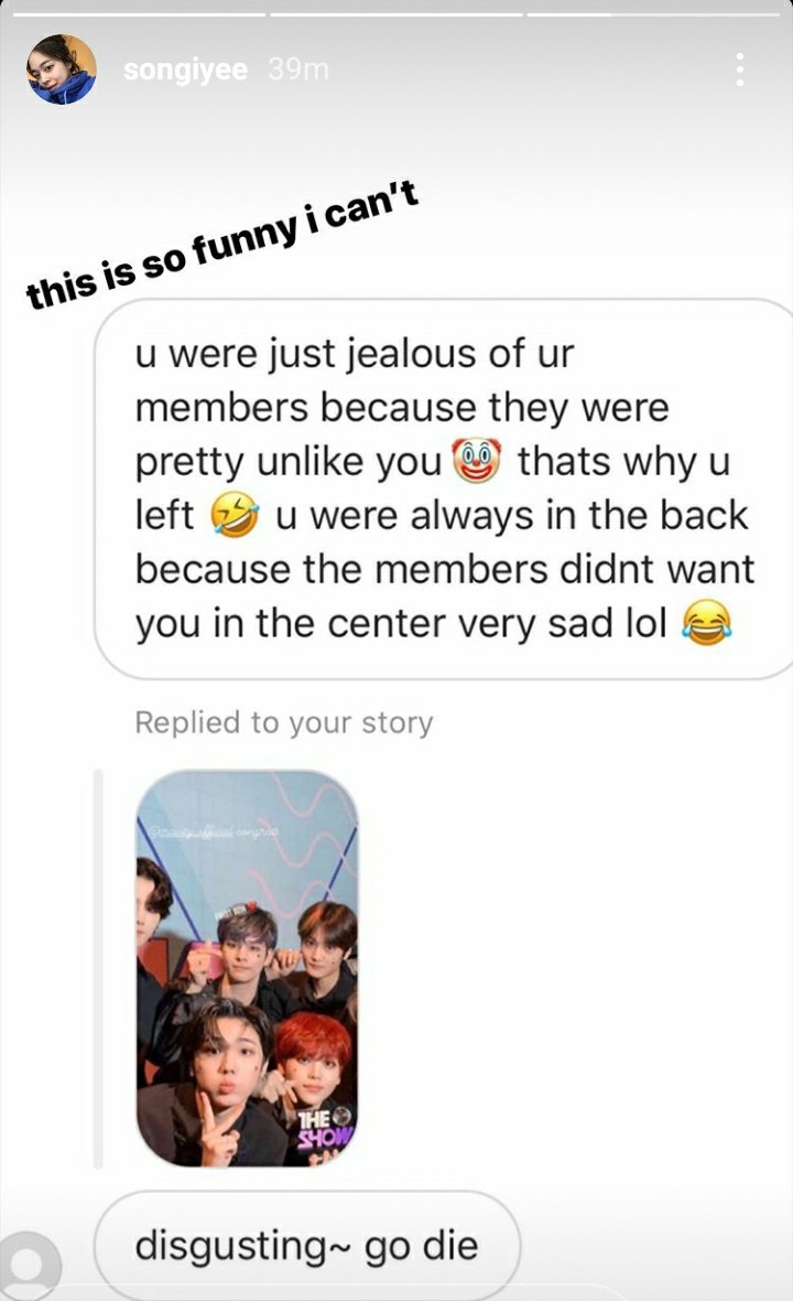 songiyeee's tweet photo. who ever you are, you're fucking disgusting and if you're still a fan of woo ah they don't fucking deserve you and they would probably spit on you. STAY AWAY FROM OUR SONGYEE. https://t.co/SQgnMGItoi