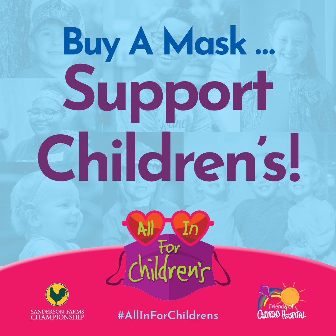 IT'S FINALLY HERE, CHAMPIONSHIP MONTH!🏆 Even though we won't see you on the course this year, we'd still love to see you mask up for the kids! Visit bit.ly/2QCkQpK, buy a special mask – or two or three – and post a selfie wearing it with the hashtag #AllInForChildrens!