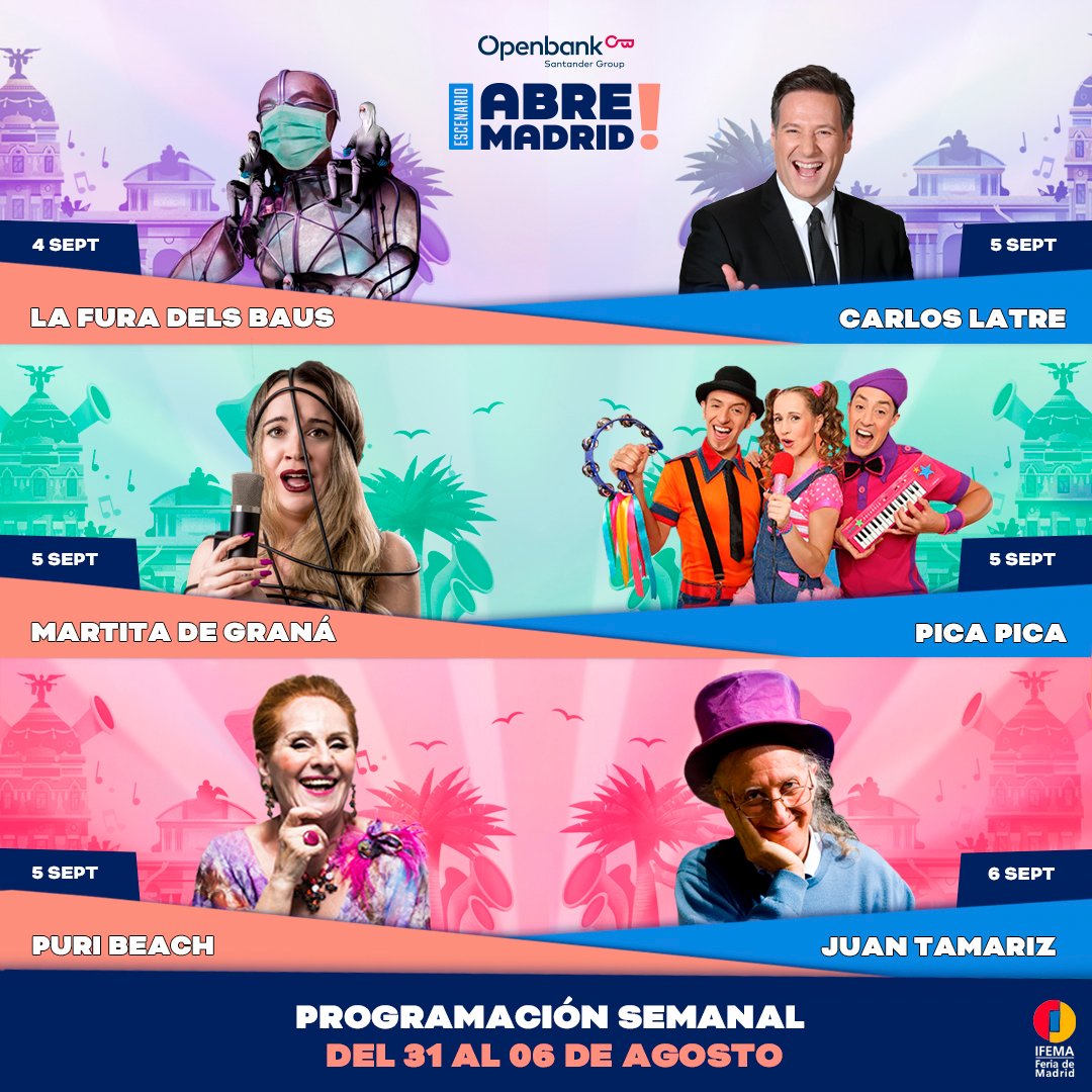 ¡Semana cargadita de humor, música y emociones para todos! 💙
¿Te vemos en algún espectáculo? 👀

⚠️ Si quieres venir consigue tus entradas aquí: abremadrid.com 🏖