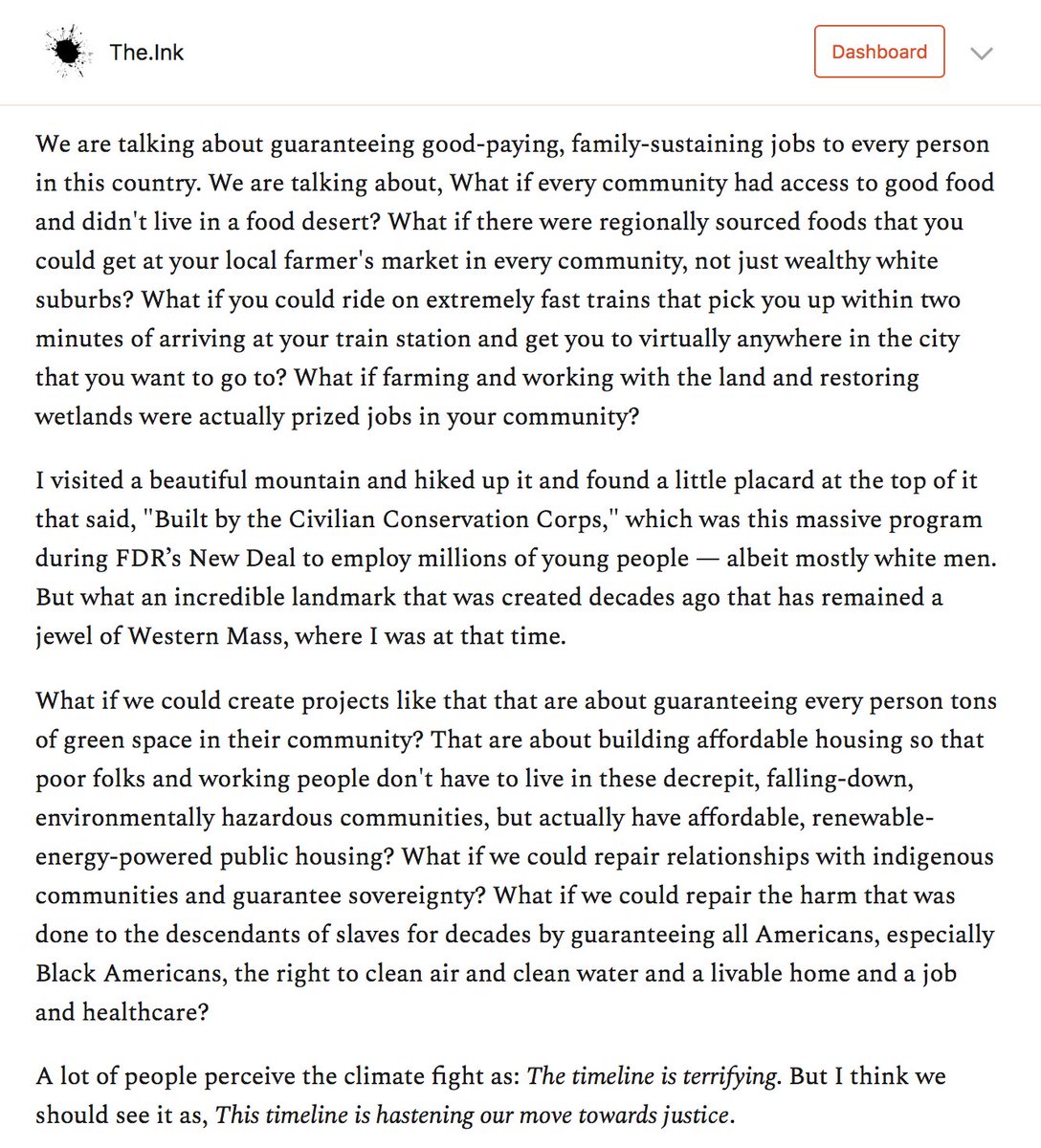 The rhetoric around climate is so often of catastrophe and burden. It is the language of broccoli, of sacrifice, of sin, of homework.But hold up: Wouldn't this be a thrilling, energizing, justice-accelerating, unifying endeavor?COULDN'T THIS BE FUN? https://the.ink/p/to-solve-everything-solve-climate