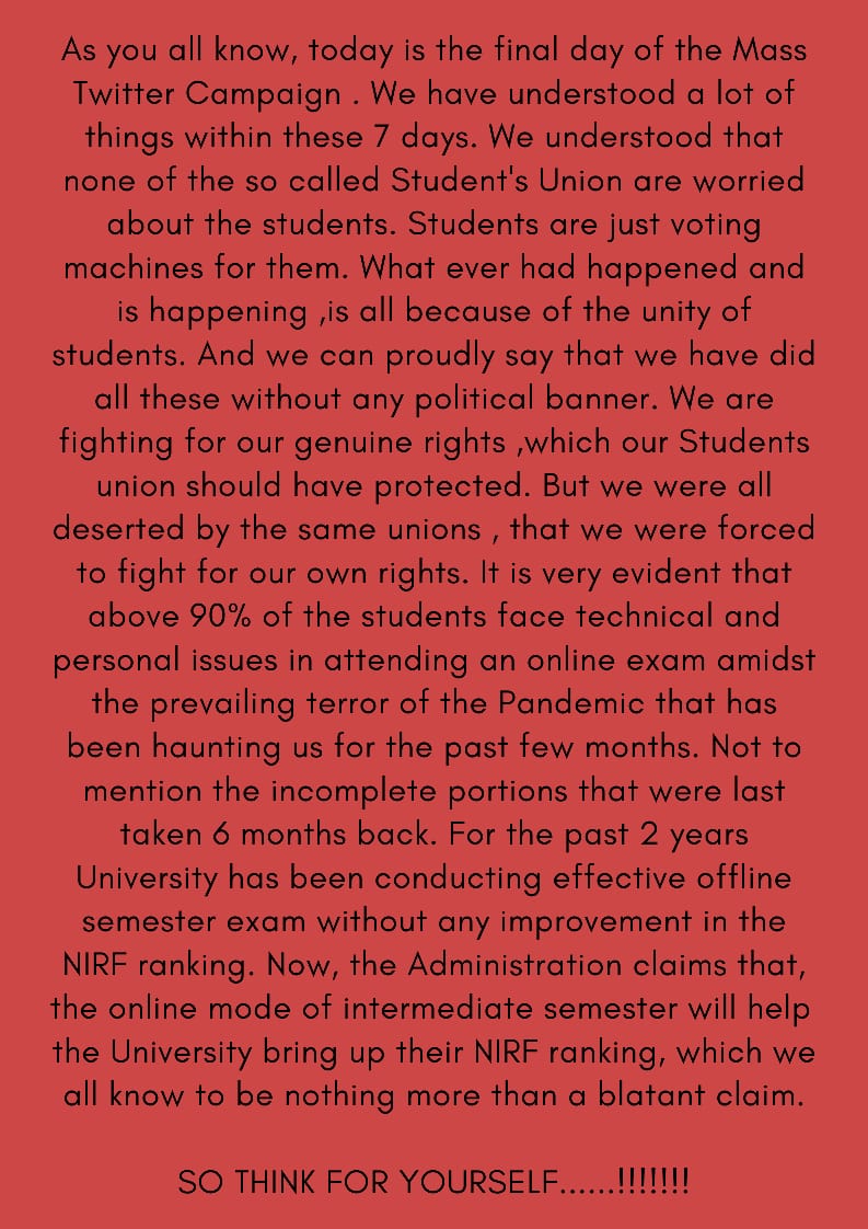 athul_t_'s tweet image. #cancelcusatsemexams 
@KeralaGovernor 
@CMOKerala 
@News24 
@ShashiTharoor 
@ugc_india 
@SFI_CEC 
@MediaOneTVLive