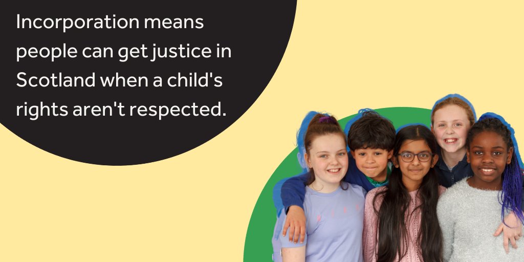 Why does  #UNCRCIncorporation matter?Incorporation means  @scotgov can be taken to court in Scotland if it doesn’t respect your rights. When the  #UNCRC is part of Scots law, more can be done to make sure the promises Scotland’s made under it are kept.  #UNCRCScotland