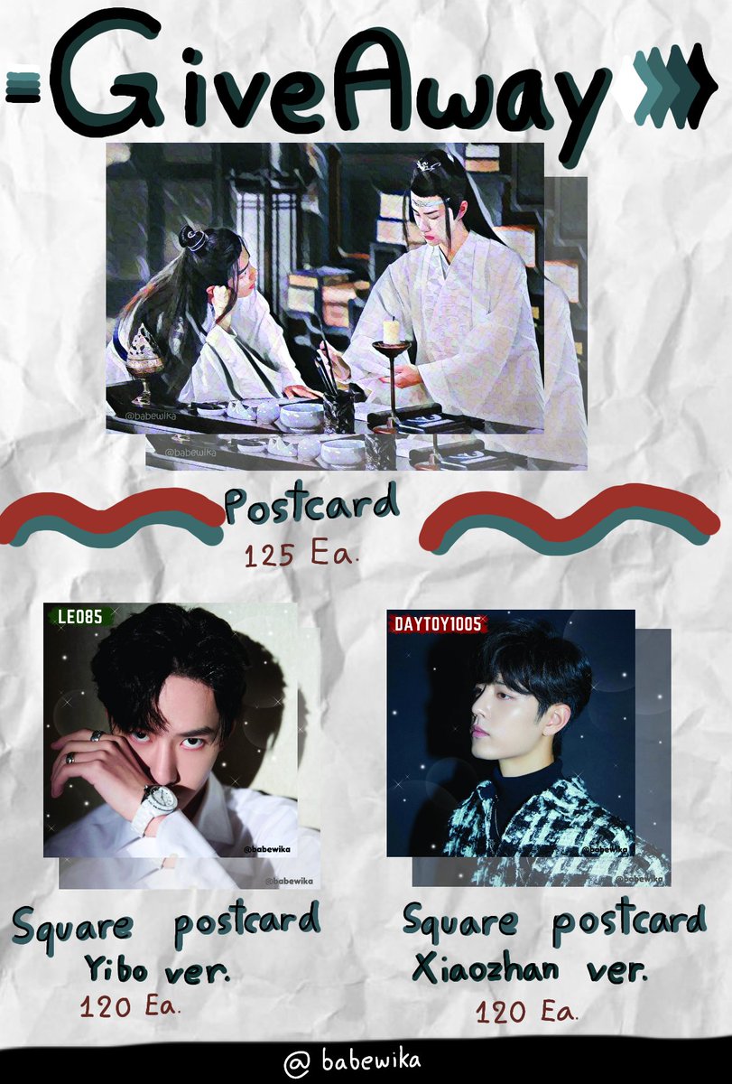 Give Away 🎁
🗓5 Sep งานแกลป๋อจ้าน
⏰Time รอบ 12.30
#BoZhanAnniversary0905 #ThehoursBoZhan
⏰Time ~15.30 Haru kappo
#BJYX On Tour 
#OnceinMemoryBJYXth 
#Shesees08051005​
🗓6 Sep
⏰Time 10.00
#95BoZhanEveryDay
#BoZhan95Day 
#ป๋อจ้าน #BJYXSZD
📌RT &amp; Show this tw
🍒Dm for exchange