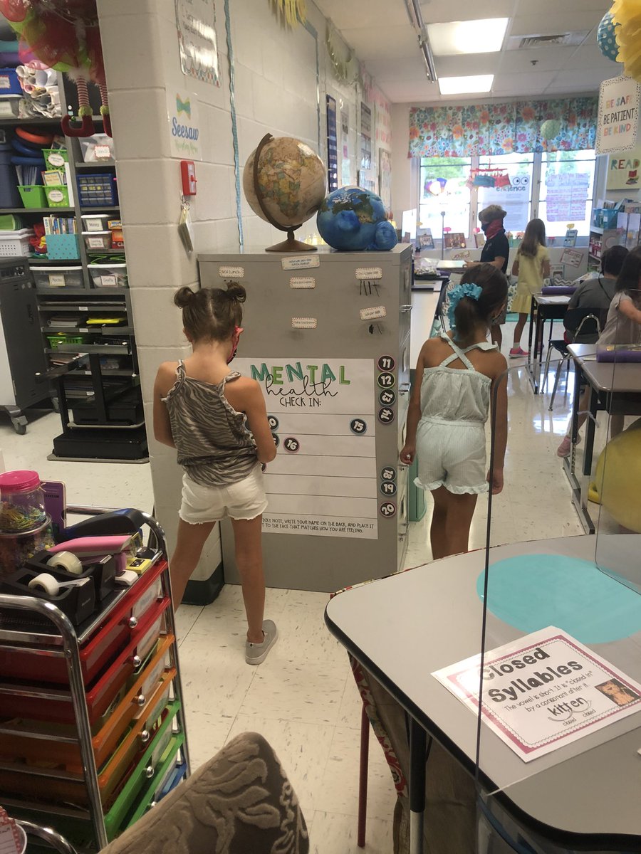 MrsGlobeChanger's tweet photo. Mental Health is so important! I love seeing my #GlobeChangers leading this morning by reminding their classmates to checkin on our chart! @vhelpk5 @TinkerVHELPK5 https://t.co/q4Kqxa2r7I