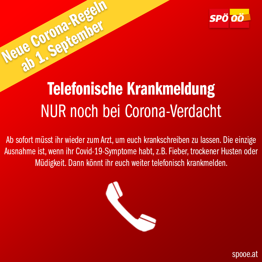 spooe's tweet photo. Auch wenn wir es nicht richtig finden: Ab sofort gibt's nur noch bei Corona-Verdacht eine telefonische #Krankmeldung. Sagt es trotzdem weiter, es gilt ab heute.
#corona #covid19 #spoe #spooe https://t.co/gYJmHvghmK