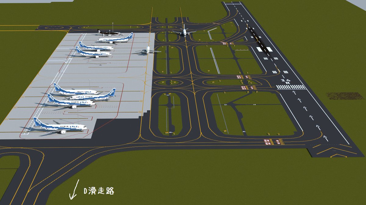 空港好きのﾏｲﾝｸﾗﾌﾀｰ 羽田空港制作中 マイクラ羽田空港作り 引き続きc滑走路南半分辺りを作っています 駐機場作りは一旦打ち止めにして 計器着陸装置 Ils の空港施設と護岸部分が出来上がったら D滑走路作りに取り掛かる予定です マインクラフト