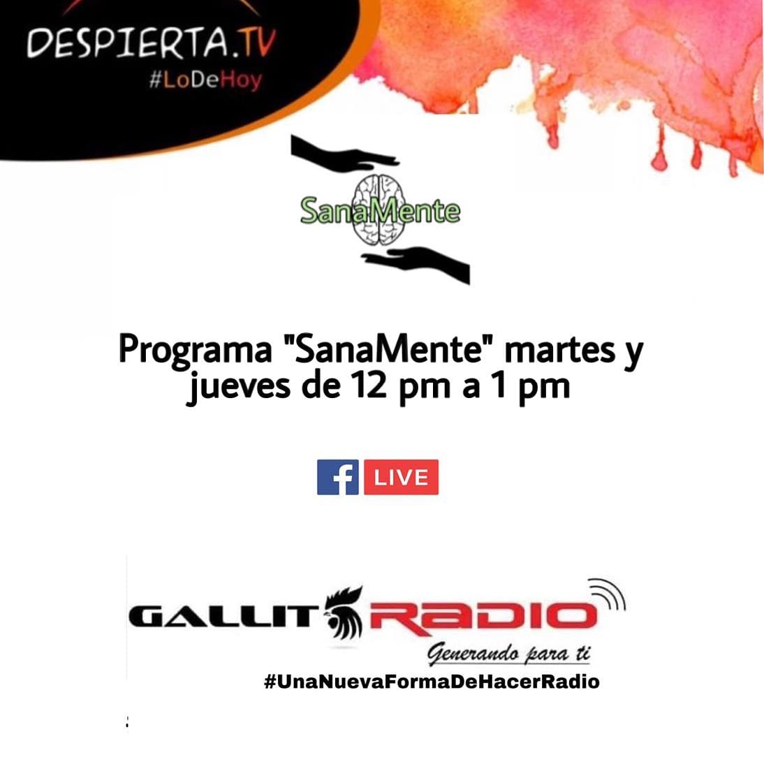GallitoRadio1's tweet photo. No te pierdas tu programa de hoy #SanaMente 
hablaremos de Los cambios en las dinámicas escolares, familiares, social y sus efectos emocionales con nuestra invitada la Psicóloga Salimar Santin, conducido por nuestro Couch Erick Beltrán. En punto de las 12pm.
#MartesDePsicologia https://t.co/dKYA4KkqJG