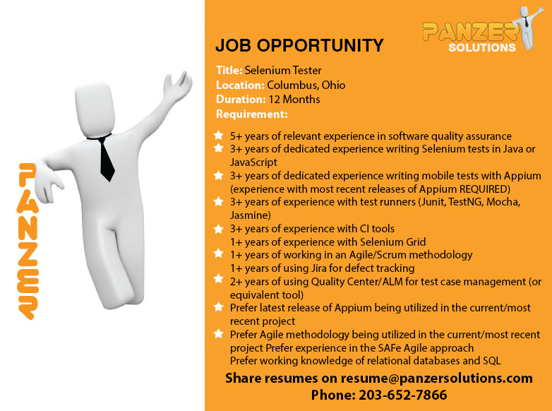 panzersolution's tweet image. Job Title: Selenium Tester
Location: Columbus Ohio
Share resumes on resume@panzersolutions.com
Or for more info click on the below link
panzersolutions.com/view_job_oppor…
#PanzerSolutions #SeleniumTester #Selenium #Tester #Jobs #Latestjobs #Ohio
