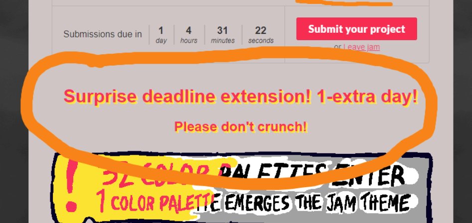 SocietyOfPlay's tweet photo. We extended the #HexcodeJam deadline 24 hours, games are now due at midnight TONIGHT!
Get those extra features and last minute polish in there! And remember we're having a live game jam wrapup on the Society of Play Discord on Thursday night. https://t.co/MnZzJRm8a1