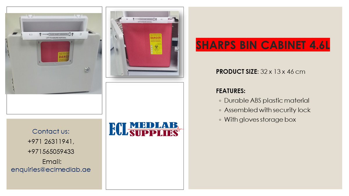 Good day!

We are delighted to offer our Medical Sharps Bin Cabinet. Ideal to properly dispose your medical waste and ensure all the waste are properly segregated from people to prevent infection in harm in hospitals, clinics, lab. and home care.
We offer the best price.