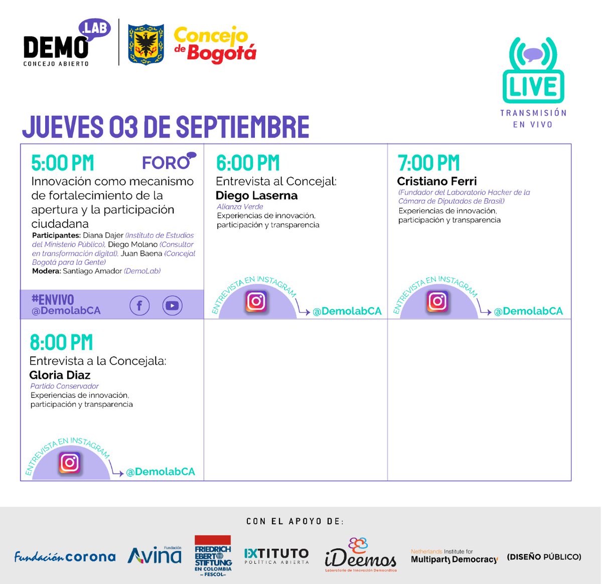 gordillo_luz's tweet image. ✍️Con el ánimo de ampliar la cobertura e incluir la participación ciudadana. #DemoLabEnElConcejo da inicio a una serie de charlas sobre innovación y gobierno abierto, con todas las bancadas del @ConcejoDeBogota 🙋♀️!Bienvenida la participación !