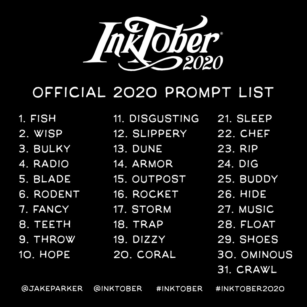 The  #Inktober 2020 Prompt List!