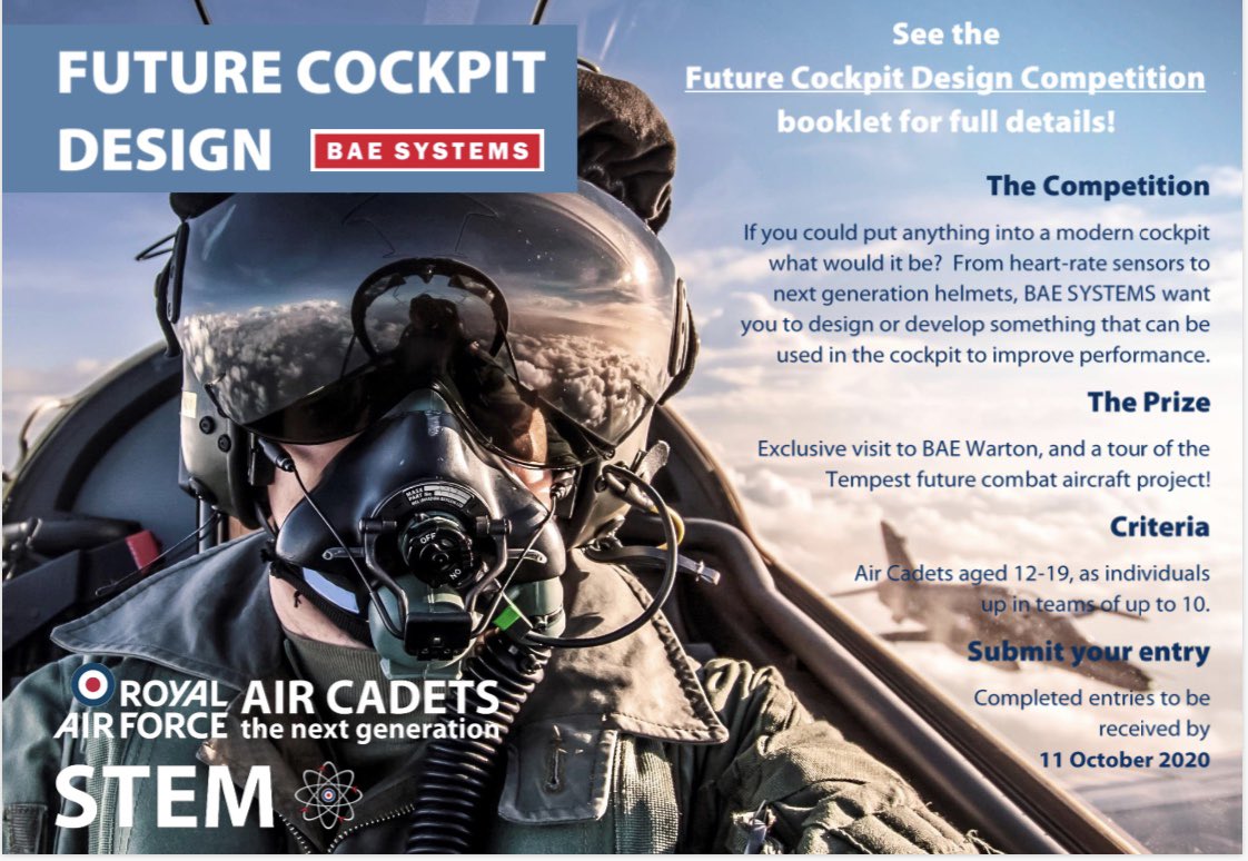 🌟COMPETITION🌟

Get designing... for the Future Cockpit Design. 
We are teaming up with <a href="/BAESystemsplc/">BAE Systems</a> and the winner will get an exclusive tour of the TEMPEST.

You have until the 11th October to enter the competition #whatwedo #aircadets #competition
