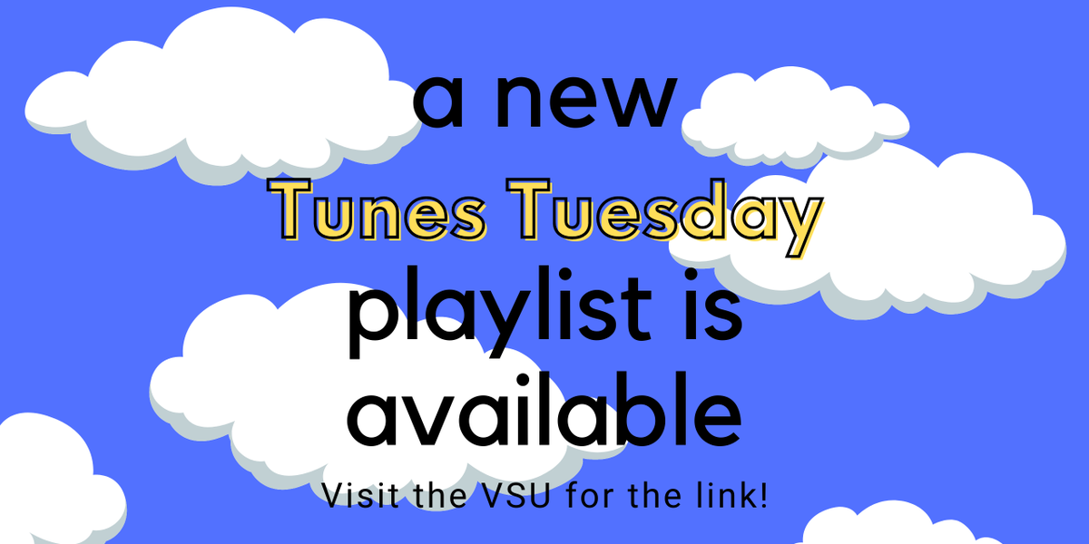 ANStudentLife's tweet photo. It's Tunes Tuesday! Get over to the VSU to listen to a fresh playlist. See you there! #TunesTuesday #NOVAStudentLife https://t.co/Mw5ZJfiH2T