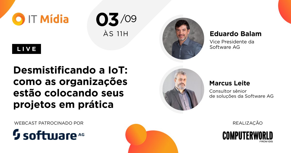A Internet das Coisas (IoT) abre um leque incrível de oportunidades para conectar “coisas”. Vamos entender como a IoT pode e está sendo utilizada na prática em um debate ao vivo com a Software AG. Nessa quinta feira, 03/09 às 11h. Acesse o link: https://t.co/Hy8XX3B5Wh https://t.co/mWQsesttOZ