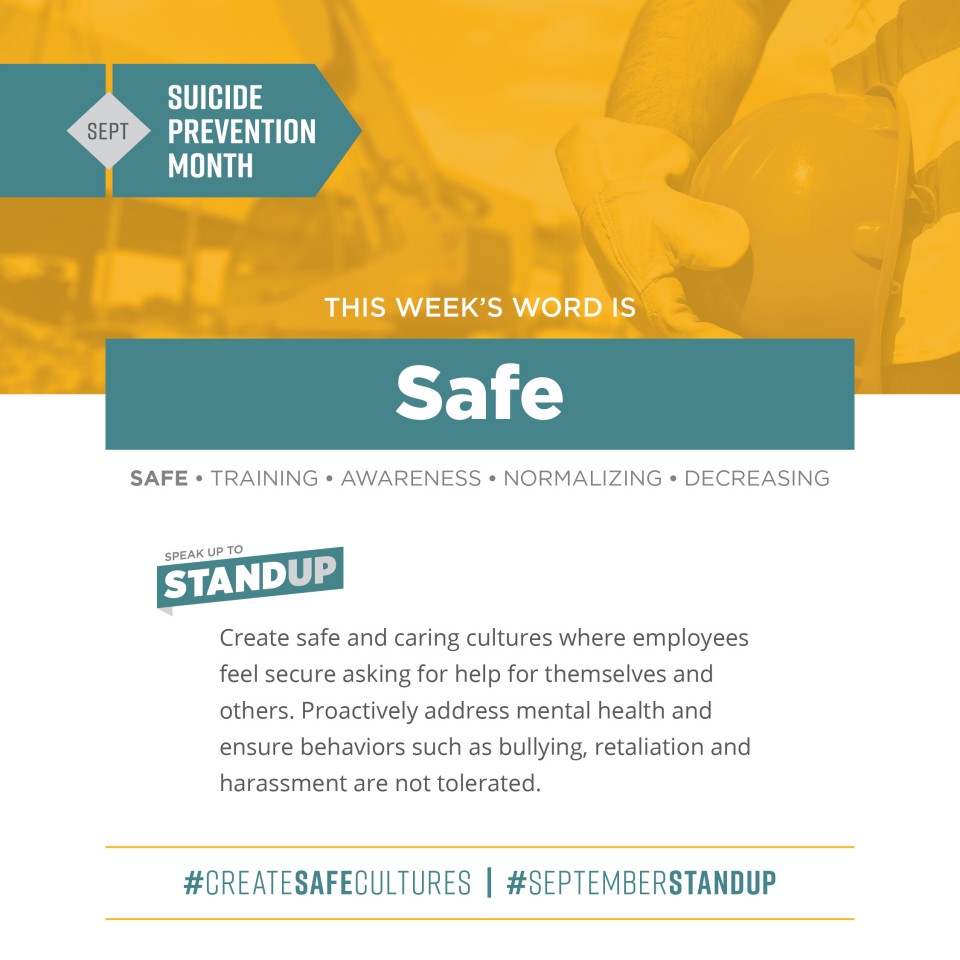 sscunderground's tweet photo. It's Suicide Prevention month and SSC is proud to be a stakeholder in and supporter of @theCIASP.  Join us in pledging to create caring cultures where employees feel SAFE to ask for help for themselves and others.  #createSAFEcultures #SeptemberSTANDup https://t.co/tluxTTH8C7