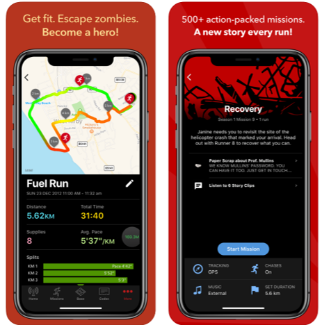 5b/ Busy users can still play or listen to podcasts while cooking or walking the dog.  @ZombiesRunGame is an innovative audio fitness game that narrates a zombie story while the player runs (from zombies), recently hitting #1 on Health & Fitness on iOS