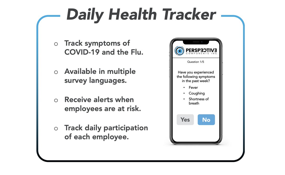 perspectivecom's tweet photo. We are excited to announce the launch of a new product today, the Daily Health Tracker!

We have created this product to provide another streamlined tool for businesses and organizations to protect their employees' health! The Daily Health Tracker automates the process. https://t.co/xpSCJduAnB