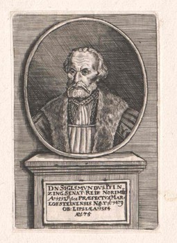 But Pfinzing died on September 5, 1554. So he can't have been 79. Did the artist confuse 9 and 6? Another other contemporary portrait tells us that he actually died aged 75, in Leipzig. The mystery deepens. http://www.portraitindex.de/dokumente/pnd/1019745762