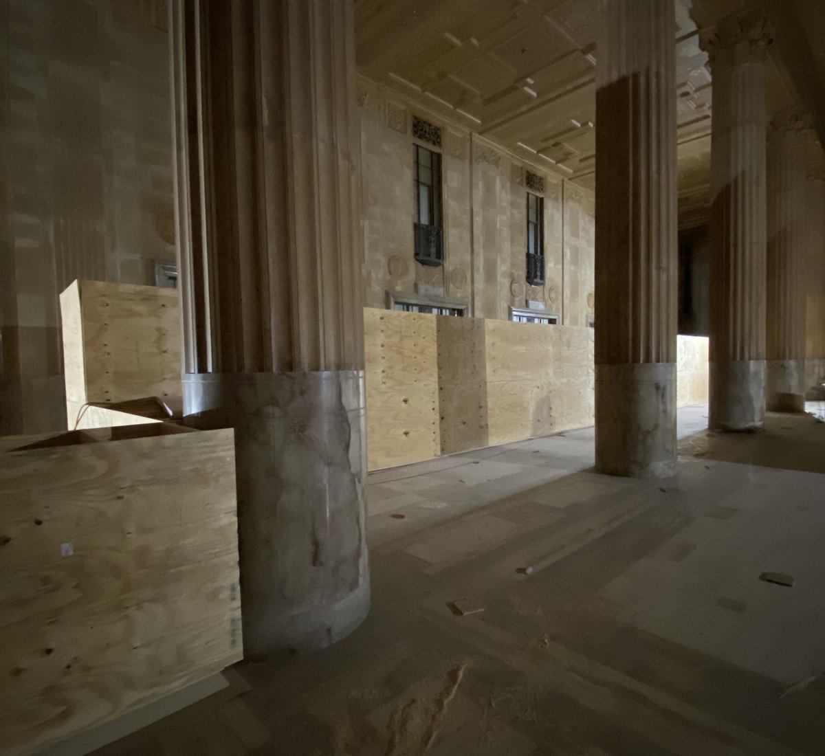 The teller windows are completely protected, ready for scaffolding. The Great Hall restoration will be the most exciting piece of the puzzle.