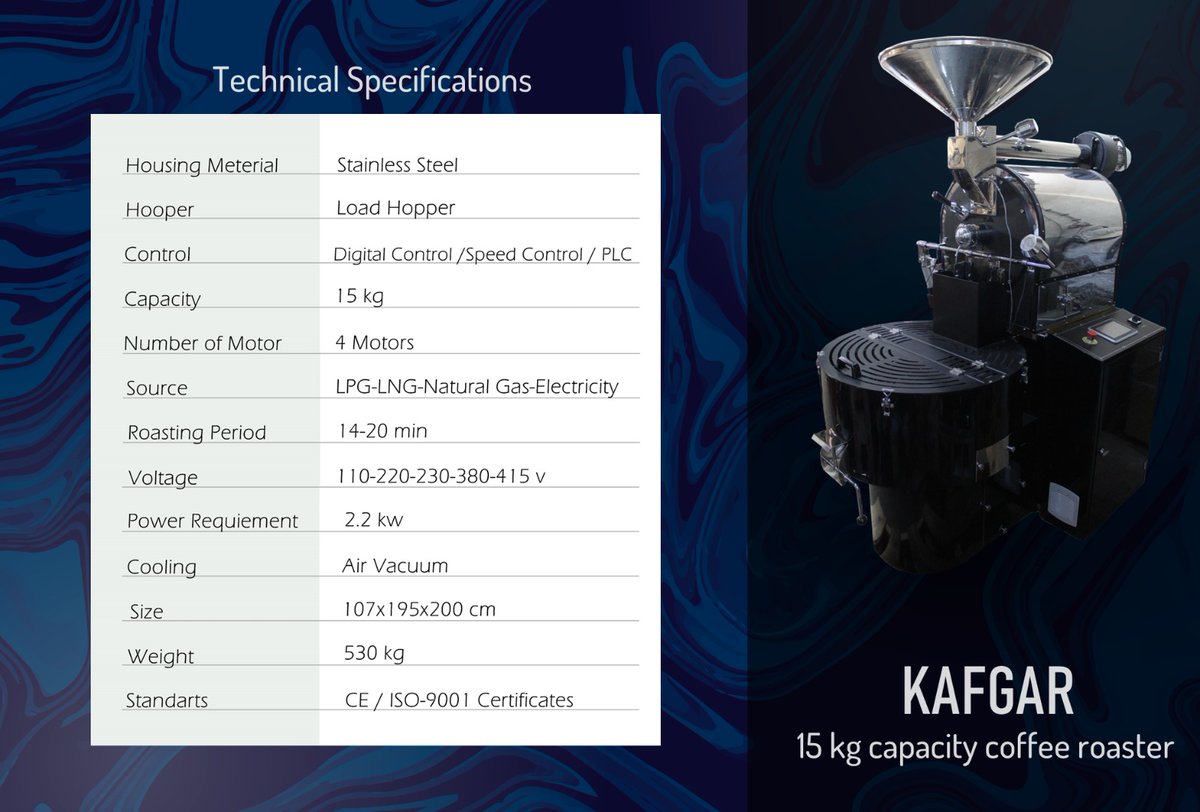 KafgarCR's tweet photo. Kafgar Insane 15
15 kg capacity coffee roaster ☕
📩 info@kafgarglobal.com or dm

https://t.co/OHgkpZYYSx https://t.co/Wa2EXwvA2r