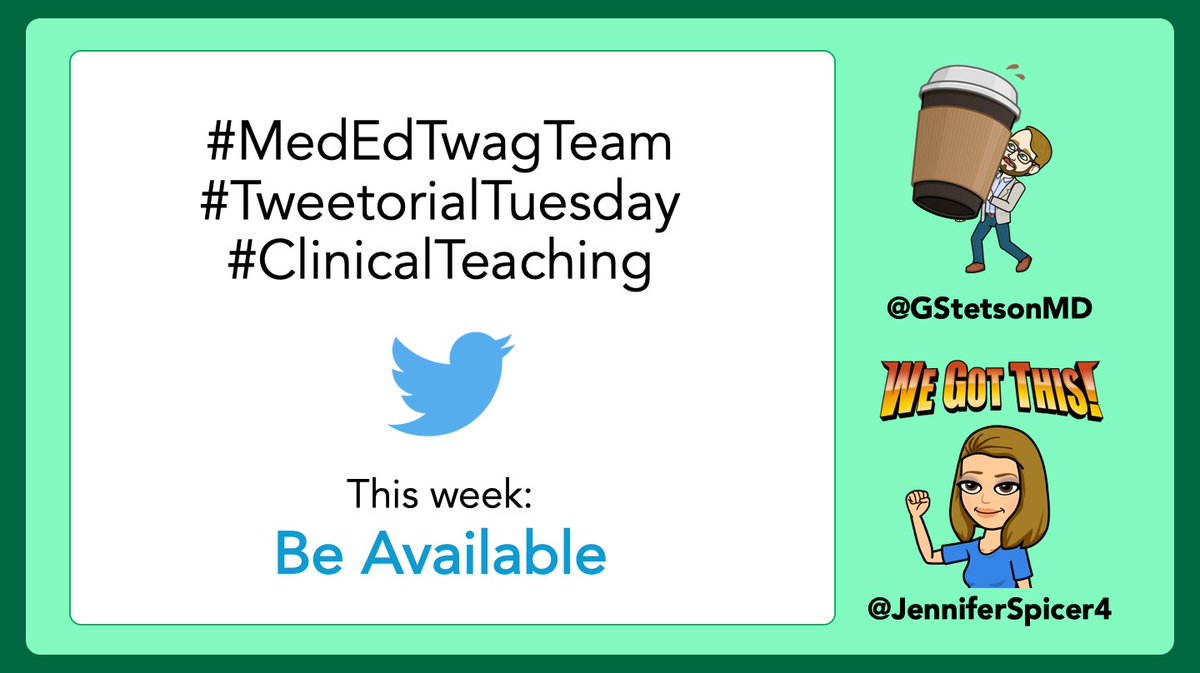 1/ Thoughts of a trainee“Should I call my [resident/fellow/attending]?”“I don’t want to be a bother.”“I don’t want them to think I’m dumb.”Sound familiar? I know these thoughts plagued me.How can we prevent this?This week’s  #ClinicalTeaching topic: Be Available