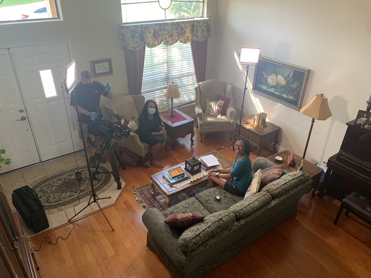 A visit from  @deneigebroom  @WFTV interviewing Gigi about her  #breastcancer and running the virtual  @bostonmarathon Sept 12. Gigi’s story is inspiring and we hope people will come cheer her race, making a comeback from chemo & raising funds for a great charity...