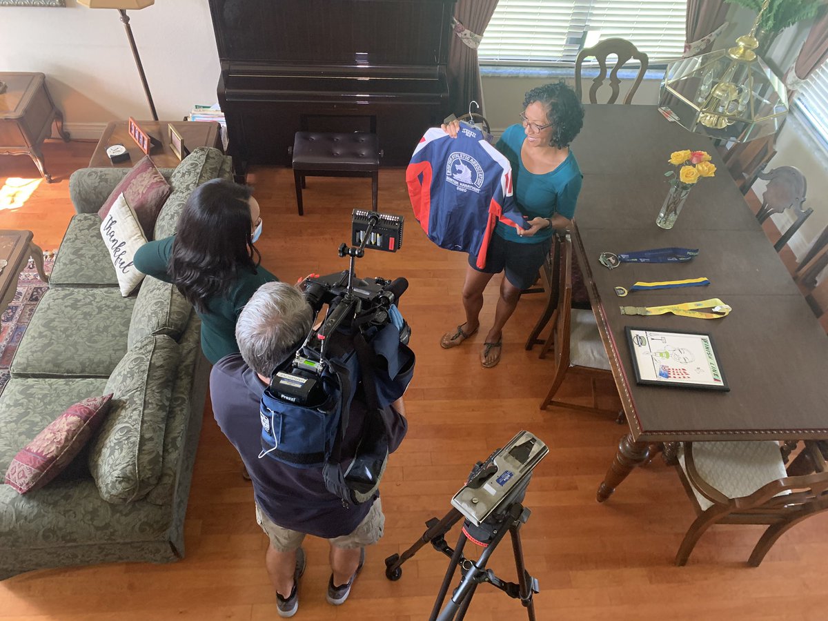 A visit from  @deneigebroom  @WFTV interviewing Gigi about her  #breastcancer and running the virtual  @bostonmarathon Sept 12. Gigi’s story is inspiring and we hope people will come cheer her race, making a comeback from chemo & raising funds for a great charity...