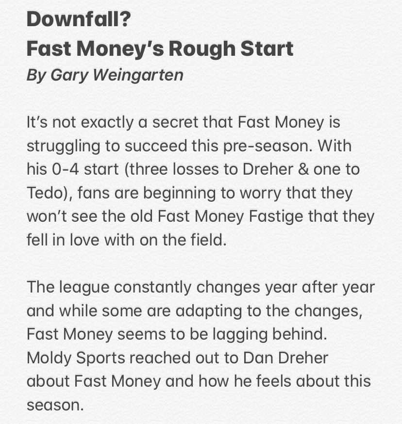 MoldySports's tweet photo. Is @FastMoneyF69 spiraling? Read the latest opinion/interview piece by Gary Weingarten. https://t.co/GBPeTZiNYU
