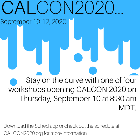 ColoLibraries's tweet photo. Did you know #CALCON2020 is hosting four workshops on Thursday, September 10 as part of the conference? Stay on the curve and learn more about intellectual freedom, STEAM programs, school libraries, and the future of libraries! Register today: https://t.co/Gmtfcmyz7p https://t.co/DXi9WqO36R