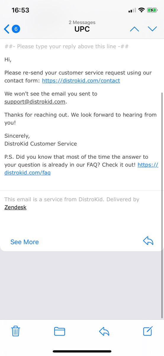 <a href="/DistroKid/">DistroKid</a> I need to contact support with a SPECIFIC issue that is NOT covered in your drop down menus.

Kindly PM me a direct email address. FYI, “support@distrokid.com” doesn’t work